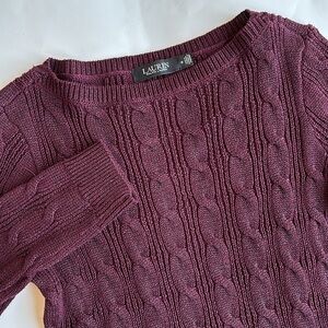 Ralph Lauren Black‎ Label Burgundy Sparkle Cable Knit Sweater Womens Size Medium